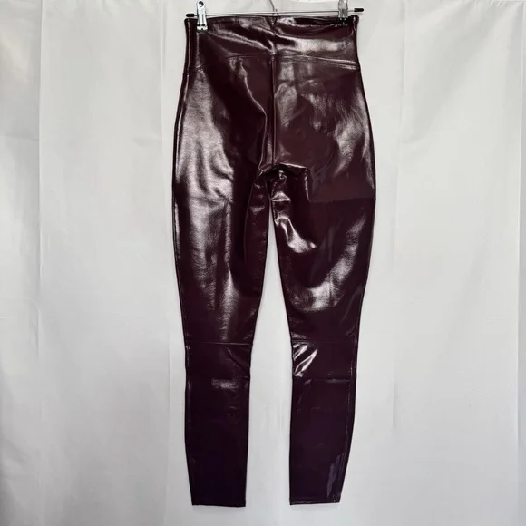 SPANX Faux Patent Leather Liquid Gloss Leggings Pants Ruby Size Medium NEW - Picture 8 of 14
